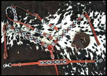 Showman Beaded Southwest Design 4 Piece Set - Black, White, Red and Teal #2